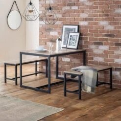 Tribeca 4 Seater Rectangular Dining Table With 2 Benches, Black