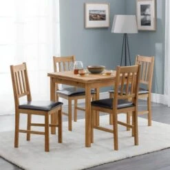 Coxmoor 2-4 Seater Square Extendable Dining Table With 4 Chairs, Solid Oak