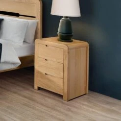 Curve 3 Drawer Bedside Table, Oak