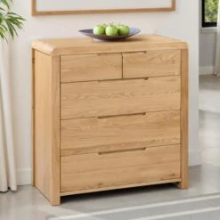 Curve 5 Drawer Chest, Oak