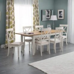 Davenport 6 Seater Rectangular Dining Table With 6 Chairs, Off White