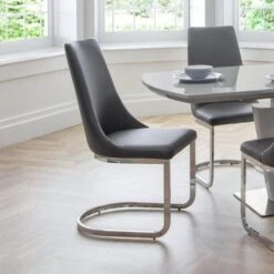 Como Set Of 2 Dining Chairs, Grey Faux Leather