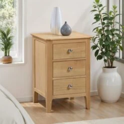 Cotswold 3 Drawer Bedside Table, Oak