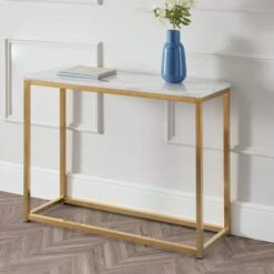Scala Marble Effect Gold Console Table