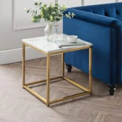 Scala Lamp Table, Gold And Marble Effect