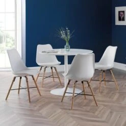 Blanco 4 Seater Round Pedestal Dining Table, White -Julian Bowen 30794144 alt04