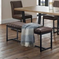 Brooklyn 2 Seater Dining Bench, Brown Faux Leather, 120cm