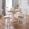 Davenport 4 Seater Round Pedestal Dining Table With 4 Chairs, Off White -Julian Bowen 30794219