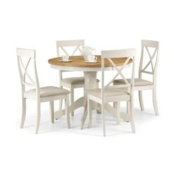 Davenport 4 Seater Round Pedestal Dining Table With 4 Chairs, Off White -Julian Bowen 30794219 alt03