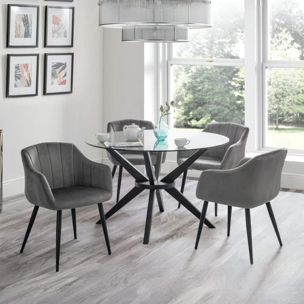 Hayden 4 Seater Round Glass Top Dining Table With 4 Hobart Chairs 3 Hayden 4 Seater Round Glass Top Dining Table With 4 Hobart Chairs