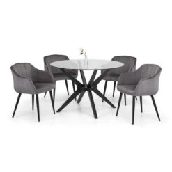 Hayden 4 Seater Round Glass Top Dining Table With 4 Hobart Chairs 7 Hayden 4 Seater Round Glass Top Dining Table With 4 Hobart Chairs -Julian Bowen 30794263 alt01