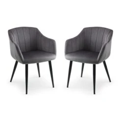 Hobart Set Of 2 Scalloped Dining Chairs, Grey Velvet -Julian Bowen 30794265 alt01