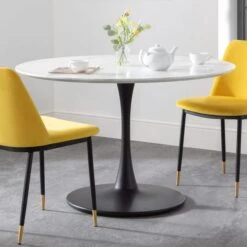 Holland 4 Seater Round Pedestal Dining Table, Black & White