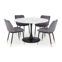 Holland 4 Seater Round Pedestal Dining Table, Black & White -Julian Bowen 30794269 alt06