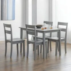 Kobe 4 Seater Rectangular Small Dining Table With 4 Chairs, Grey