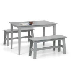Kobe 4 Seater Rectangular Dining Table With 2 Benches, Grey