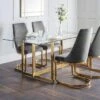 Minori 6 Seater Rectangular Glass Top Dining Table, Gold -Julian Bowen 30794311