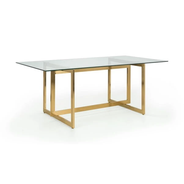 Minori 6 Seater Rectangular Glass Top Dining Table, Gold 4 Minori 6 Seater Rectangular Glass Top Dining Table, Gold - Image 2