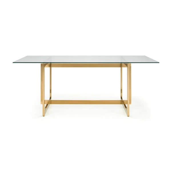 Minori 6 Seater Rectangular Glass Top Dining Table, Gold 5 Minori 6 Seater Rectangular Glass Top Dining Table, Gold - Image 3