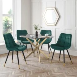 Montero 4 Seater Round Glass Top Dining Table With 4 Hadid Chairs