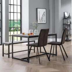 Staten 4 Seater Rectangular Dining Table With 2 Monroe Chairs And Bench, Grey
