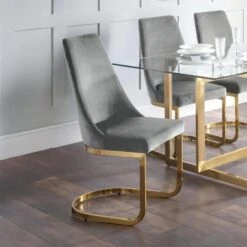 Vittoria Set Of 2 Cantilever Dining Chairs, Velvet