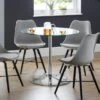 Kudos 4 Seater Round Glass Top Pedestal Dining Table, Silver -Julian Bowen 30794581