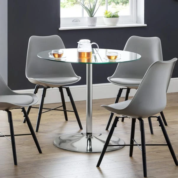 Kudos 4 Seater Round Glass Top Pedestal Dining Table, Silver 3 Kudos 4 Seater Round Glass Top Pedestal Dining Table, Silver