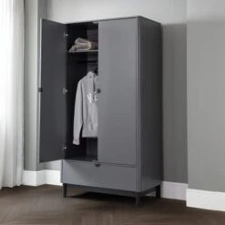 Chloe Double 1 Drawer Wardrobe, Grey
