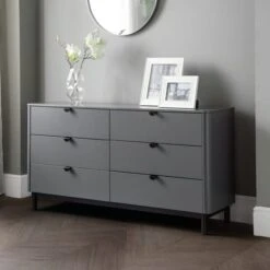 Chloe Wide 6 Drawer Chest, Grey