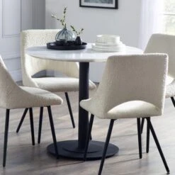 Luca 4 Seater Round Dining Table, Marble