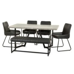 Miller 6 Seater Dining Table, Concrete Effect -Julian Bowen 30914238 alt06