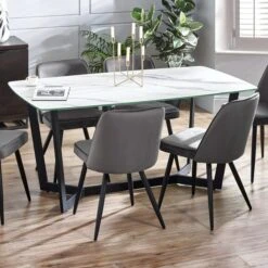 Olympus 6 Seater Dining Table, Marble -Julian Bowen 30914245