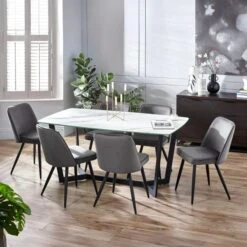 Olympus 6 Seater Dining Table, Marble -Julian Bowen 30914245 alt05
