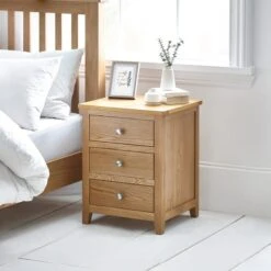 Jenkins 3 Drawer Bedside Table, Oak