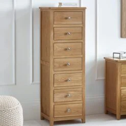 Jenkins 7 Drawer Narrow Chest, Oak